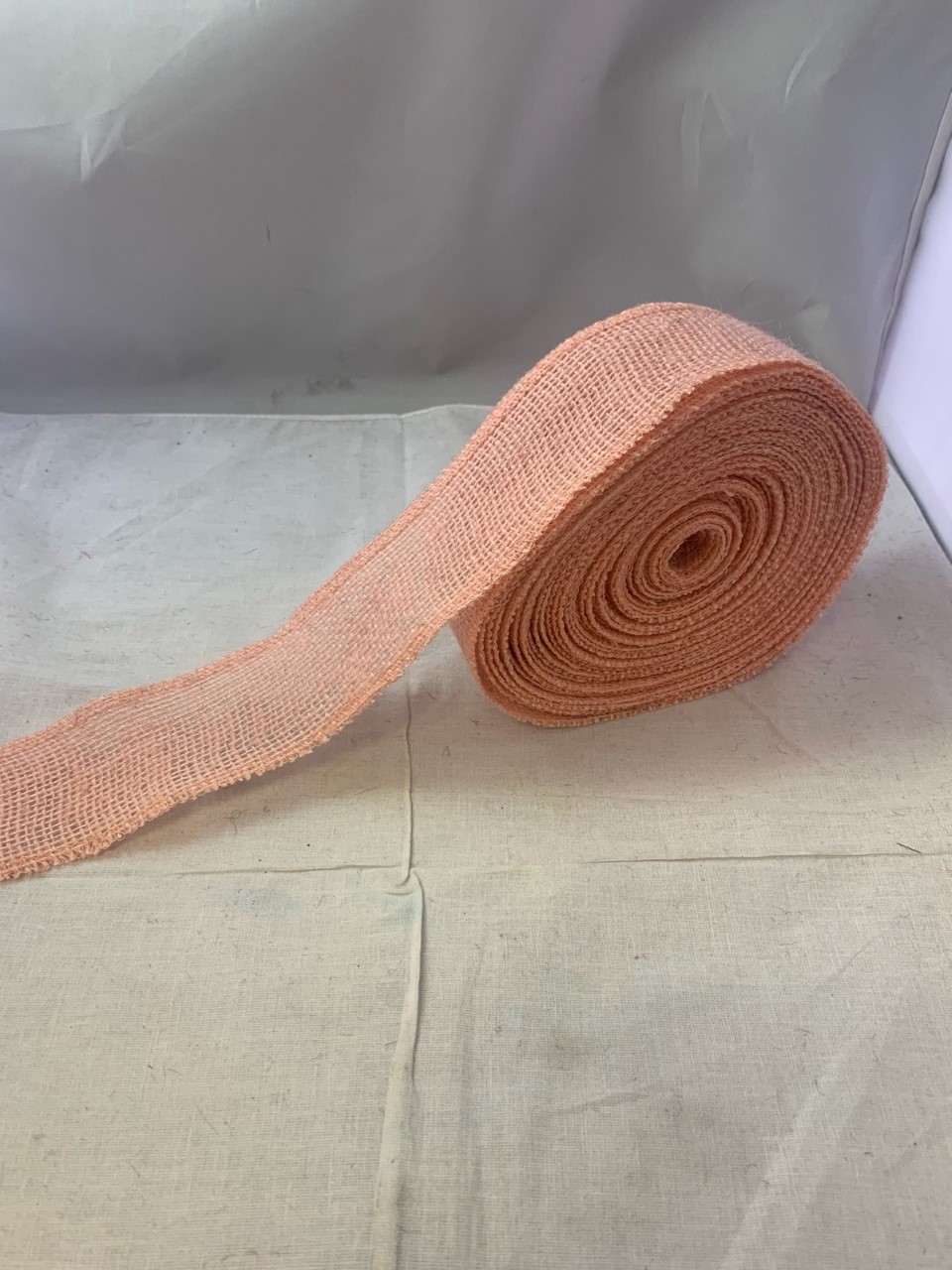 2" Peach Burlap Ribbon - 10 Yards (Serged) Made in USA - Click Image to Close