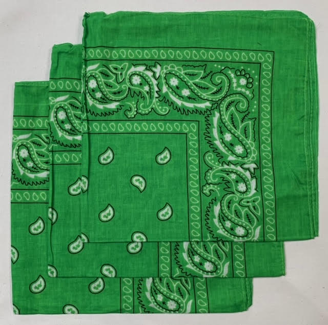Light Green Paisley Bandanas (3 Pack) 22" x 22" 100% Cotton