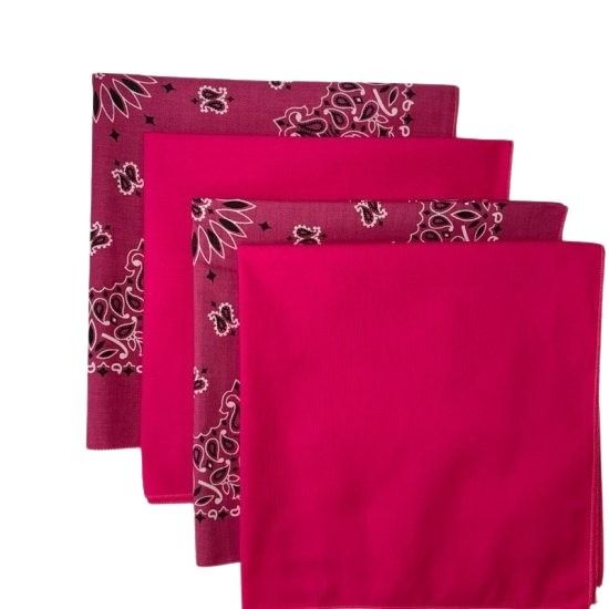 (image for) USA Made Paisley Fuchsia & Solid Hot Pink Bandanas 4 Pk 22" 100% Cotton