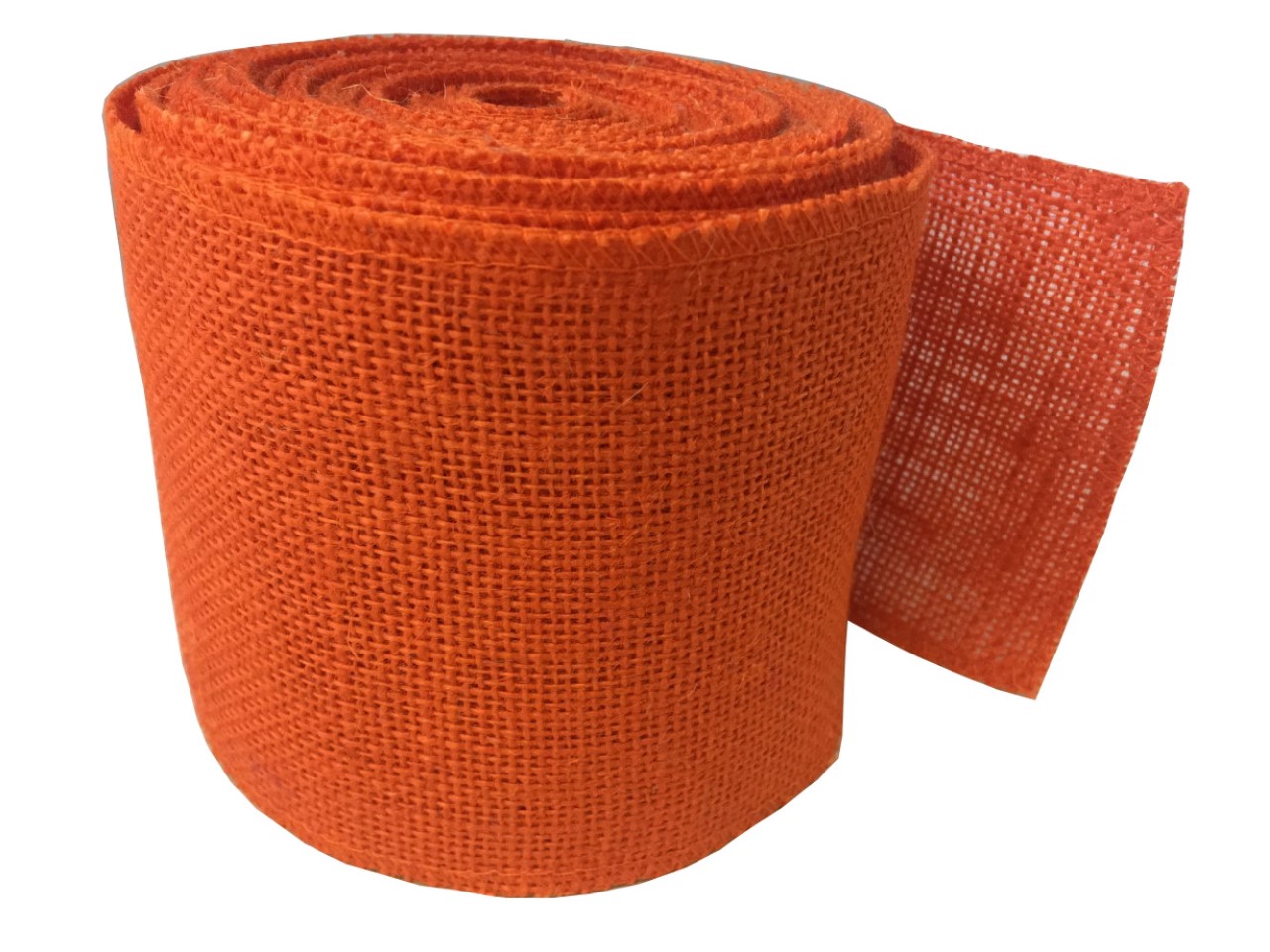 4" Tangerine Burlap Ribbon - 10 Yards (Sewn Edges) Made in USA - Click Image to Close