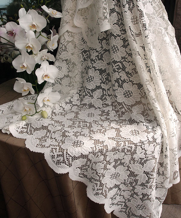 54" x 54" Ivory Floral Lace Table Overlay