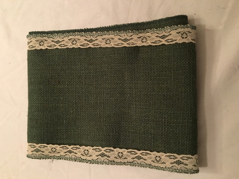 7" Green Burlap Ribbon With Ivory Floral Lace - 6 foot length