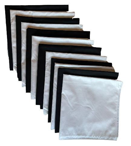 USA Made Solid Black & White Bandanas 12 Pack 22" x 22" Cotton - Click Image to Close