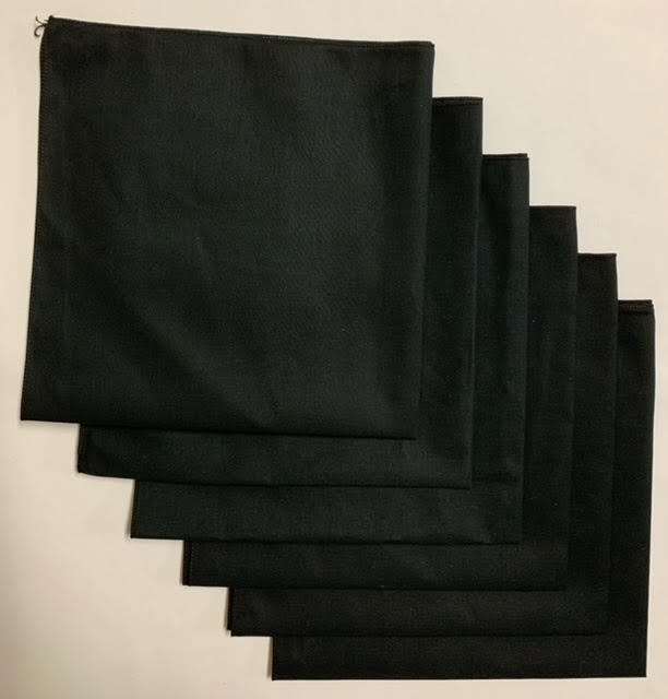 Made in the USA Solid Black Bandanas 6 Pk, 22" x 22" Cotton
