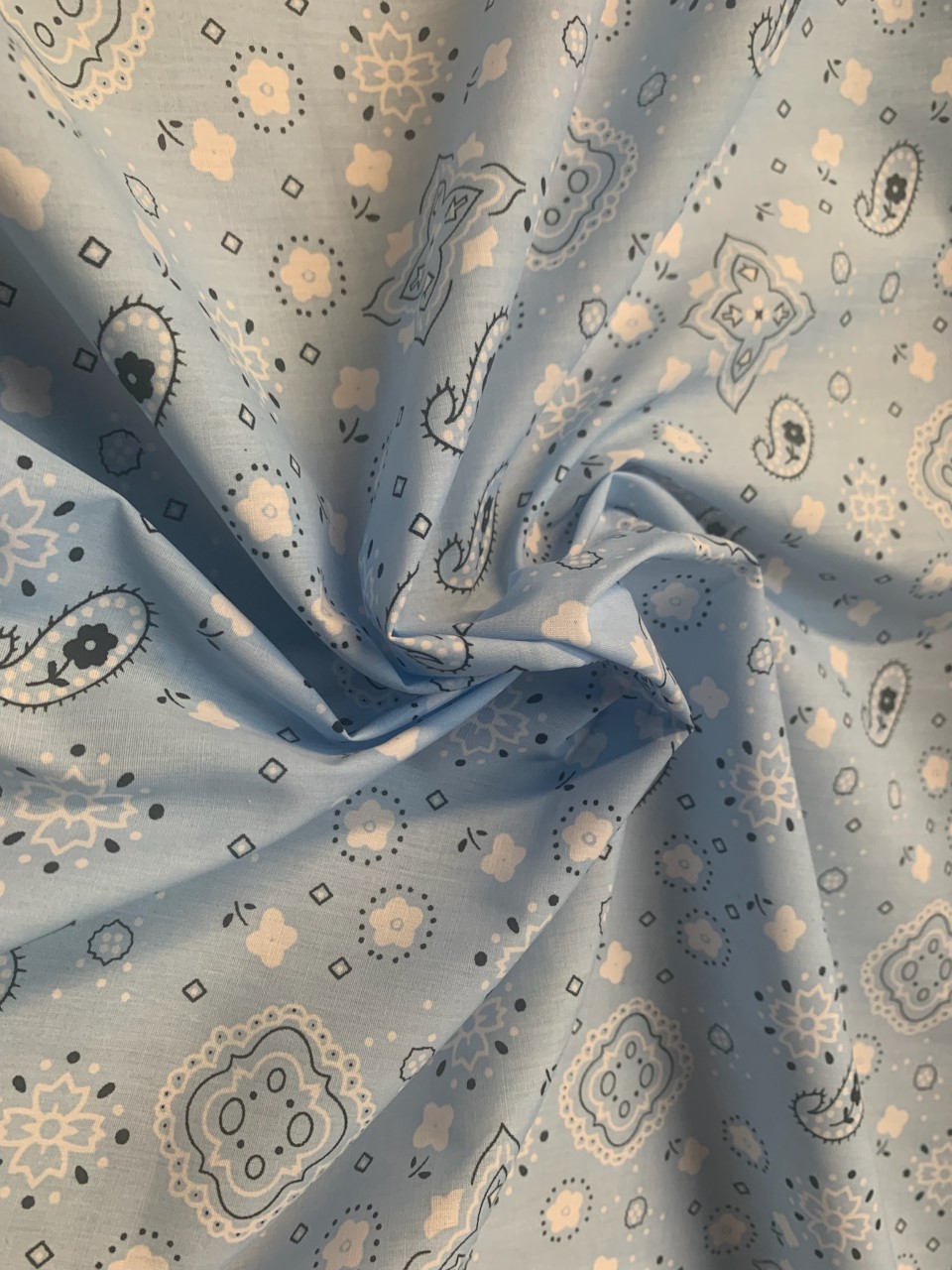 Baby Blue Poly Cotton Print Bandana Fabric 60" - BTY
