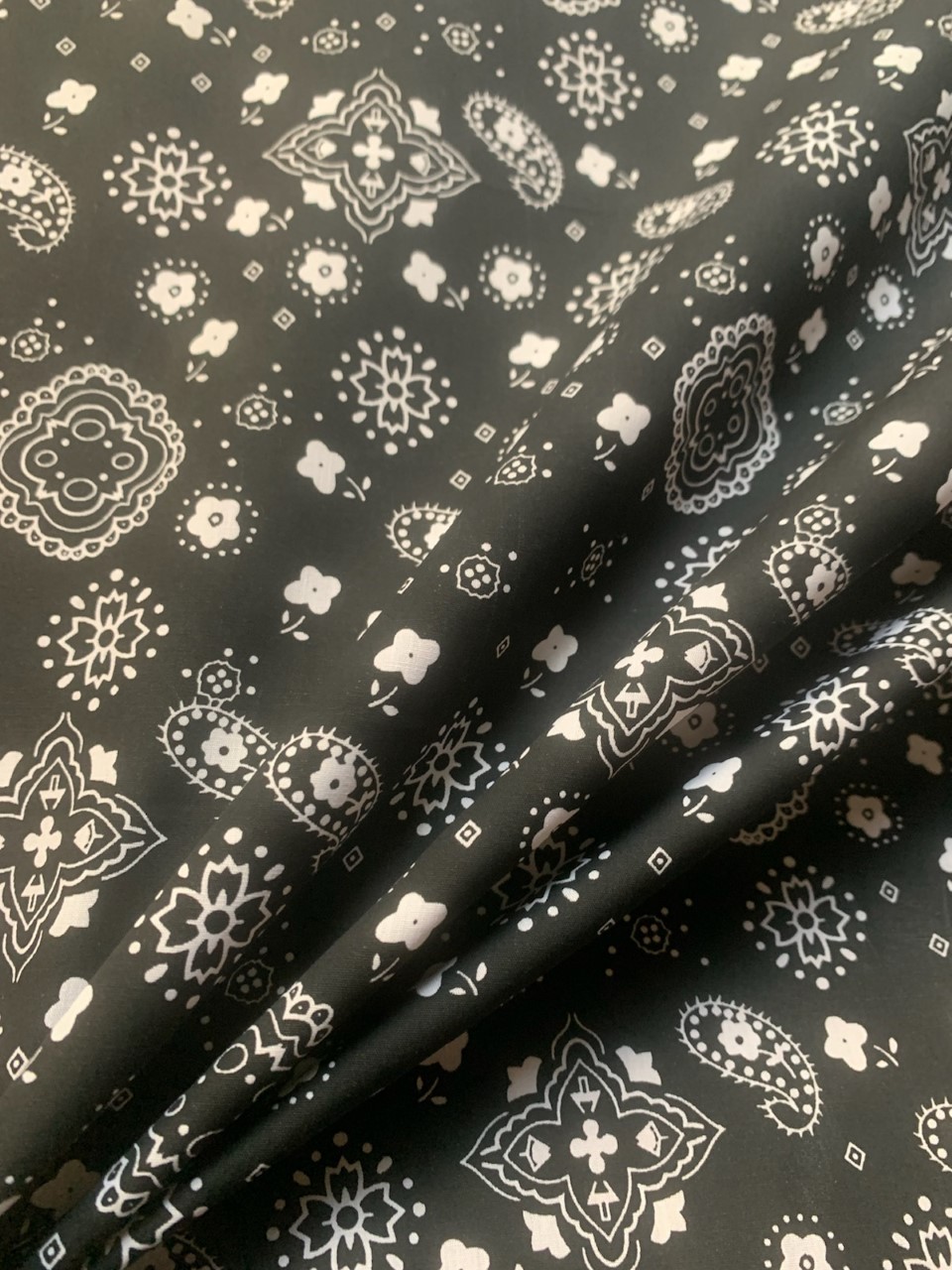 Black Poly Cotton Print Bandana Fabric 60" - BTY