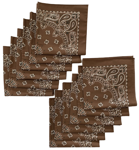 Made in the USA Brown Paisley Bandanas 12 Pk, 22" x 22" Cotton - Click Image to Close