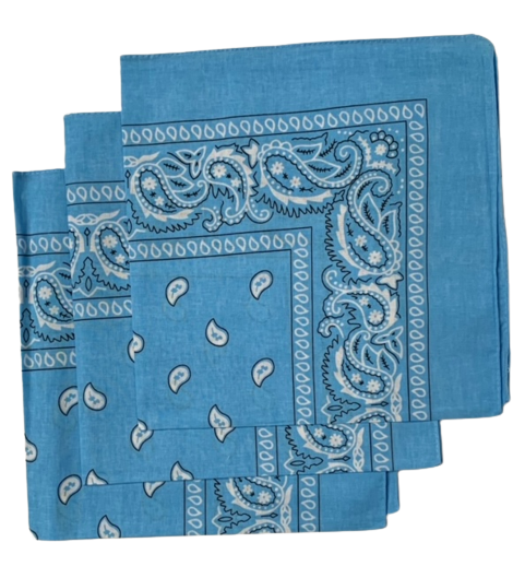 Light Blue Paisley Bandanas (3 Pack) 22" x 22" 100% Cotton