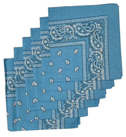Light Blue Paisley Bandanas (6 Pack) 22" x 22" 100% Cotton
