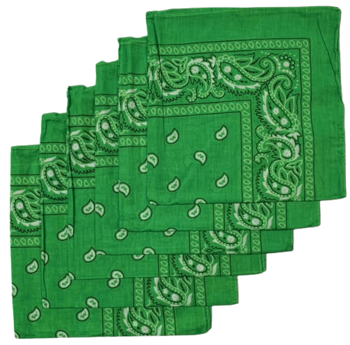 Light Green Paisley Bandanas (6 Pack) 22" X 22" 100% Cotton