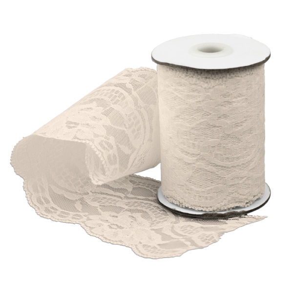 4" x 10 Yd Ivory Lace Ribbon - Click Image to Close