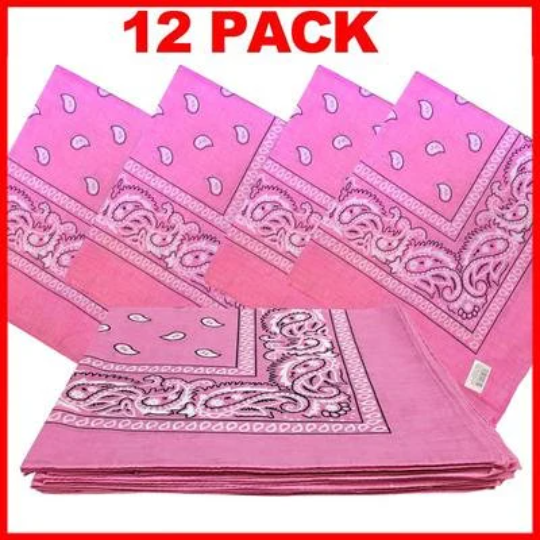 Pink Paisley Bandanas (12 Pack) 22" x 22" 100% Cotton