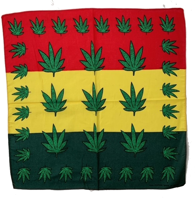 Marijuana Bandana Red/Yellow/Green 22" - 100% Cotton - Click Image to Close