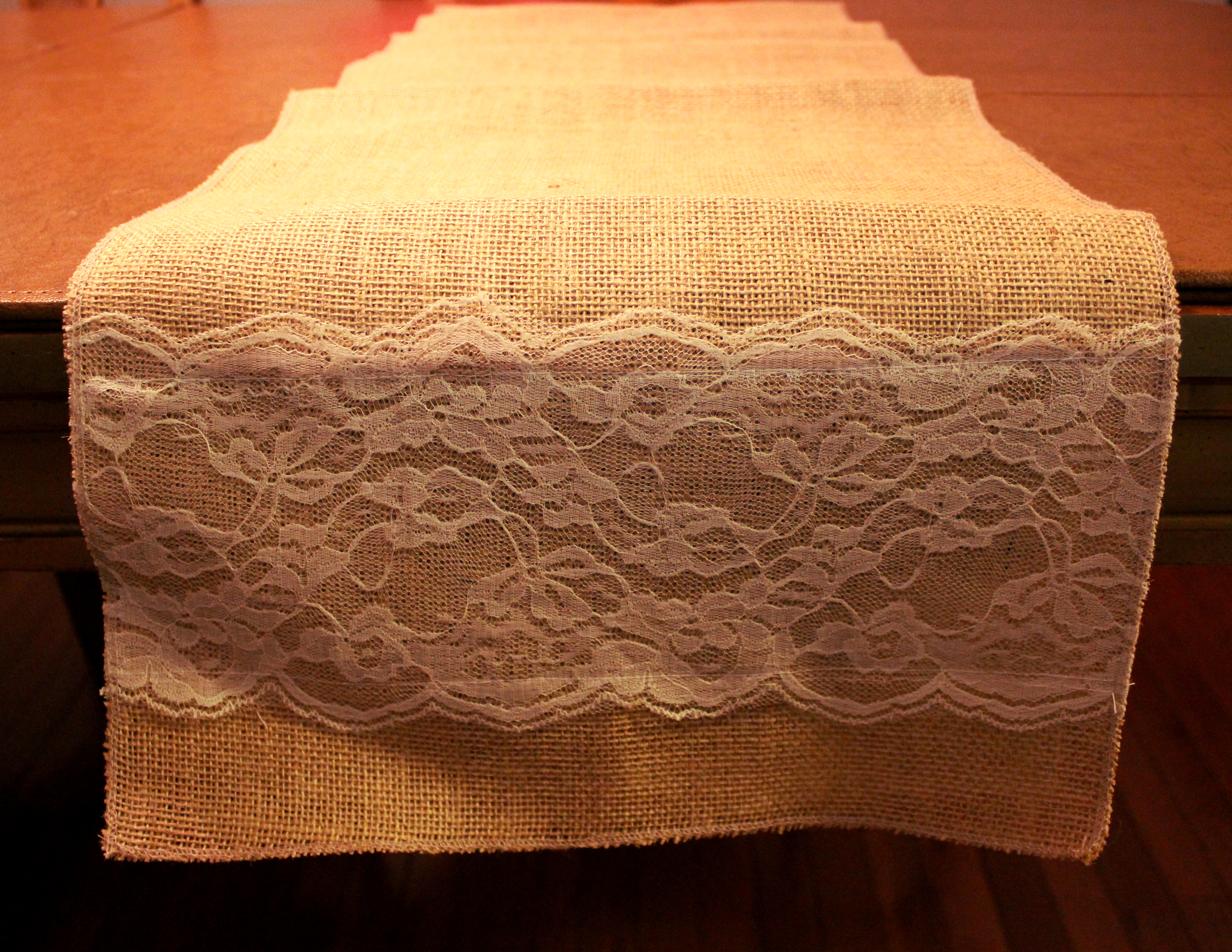 Burlap Table Runner with Lace Across - 14" Wide - Click Image to Close