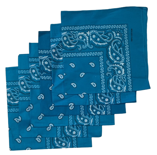 Turquoise Paisley Bandanas (6 Pack) 22" X 22" 100% Cotton