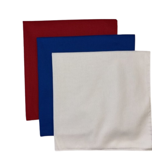 (image for) USA Made Solid Color Bandanas 3Pk 100% Cotton - White, Royal Blue, Red 22" x 22"