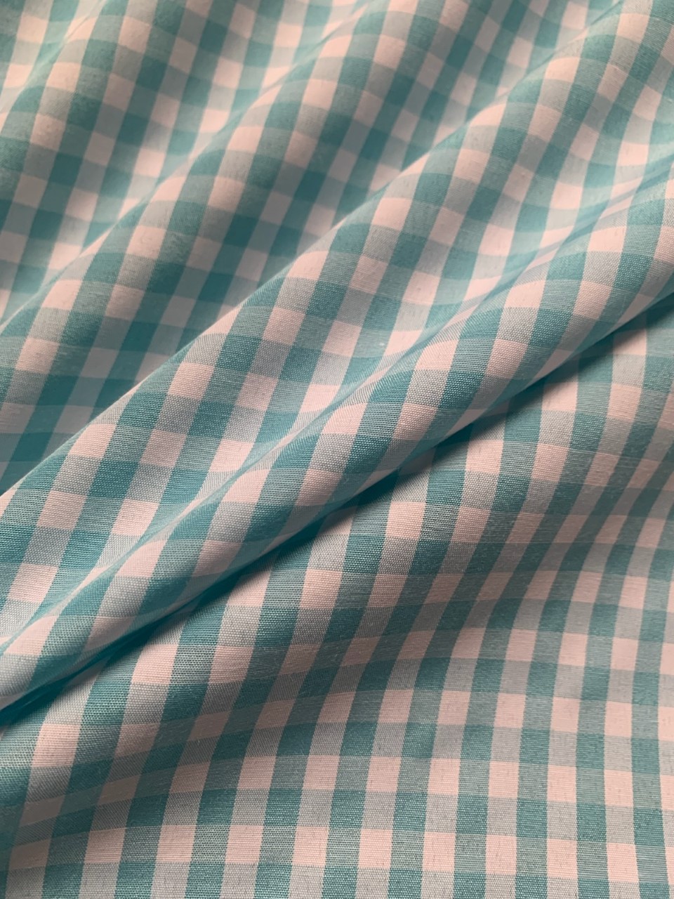 1/4" Aqua Gingham Fabric 60" Wide By The Yard Poly Cotton Blend