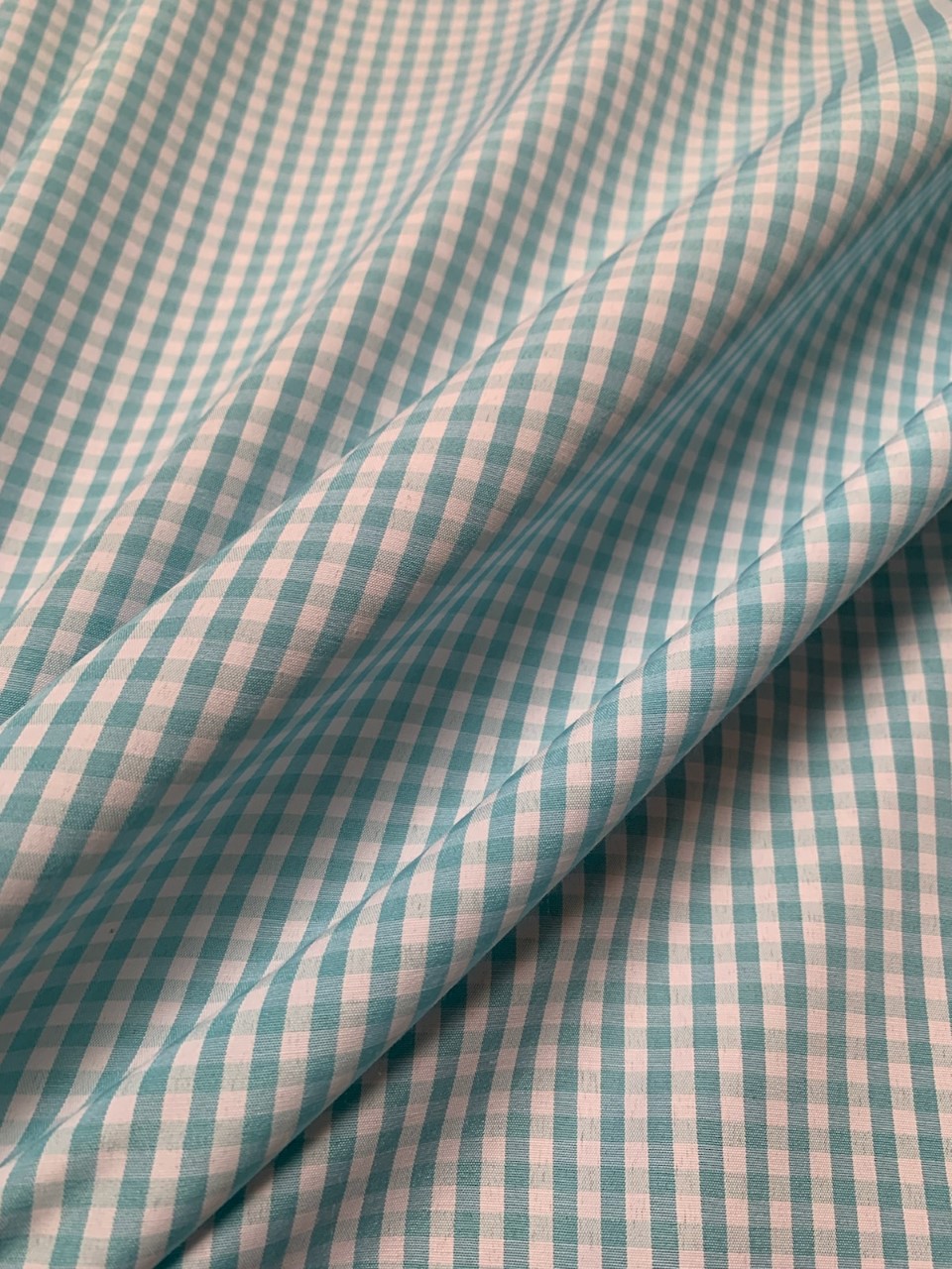 1/8" Aqua Gingham Fabric 60" Wide By The Yard Poly Cotton Blend