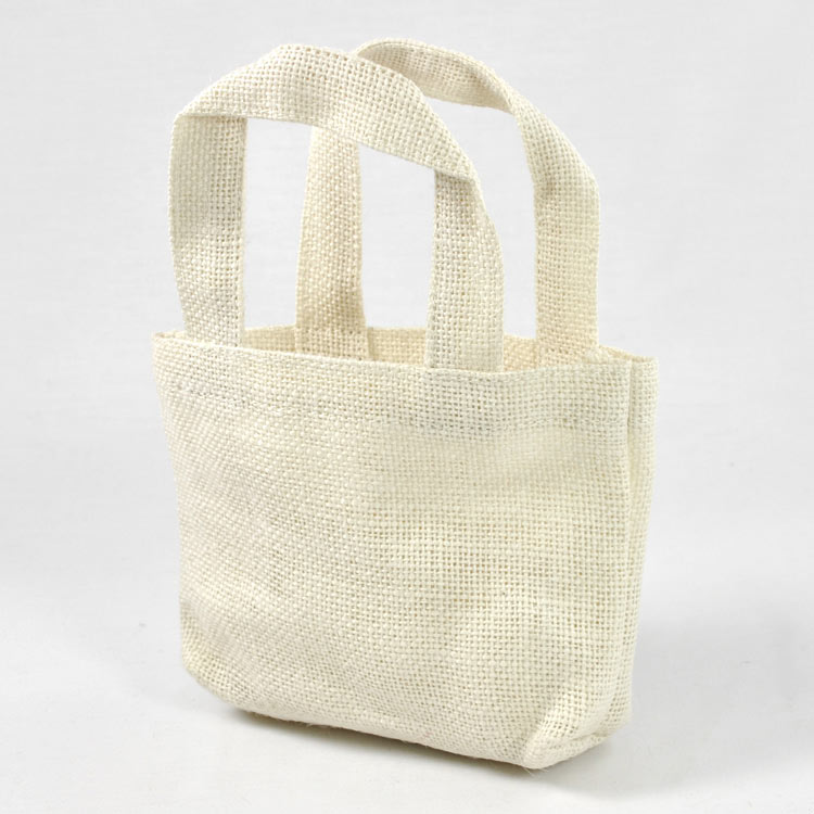 5" x 5" x 2" Off White Burlap Tote Bags (6 Pack)
