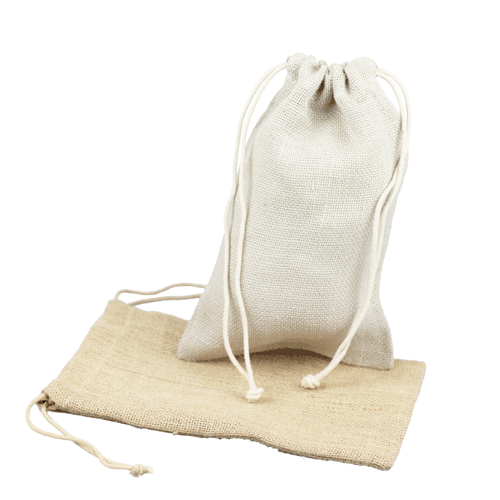6" x 10" Burlap Drawstring Bags (Bundle of 12) - Bleached White