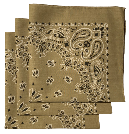 Beige Paisley Bandanas - Made In The USA (3 Pk) 22" x 22"