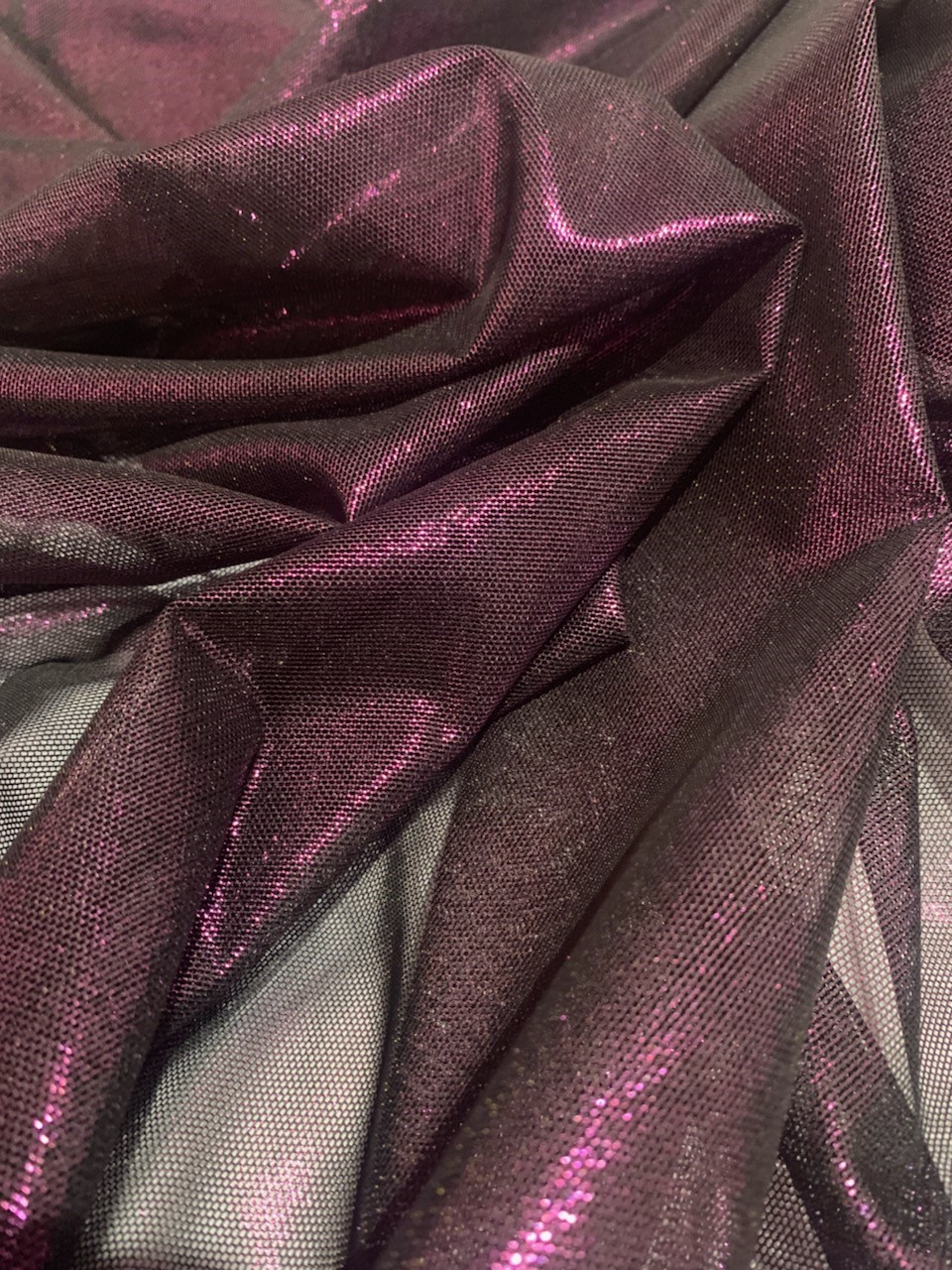 57" Black/Purple Foil Power Mesh Fabric By The Yard