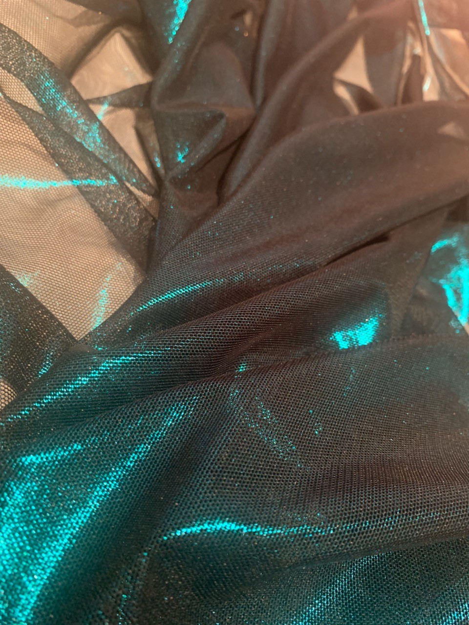 57" Black/Turquoise Foil Power Mesh Fabric By The Yard