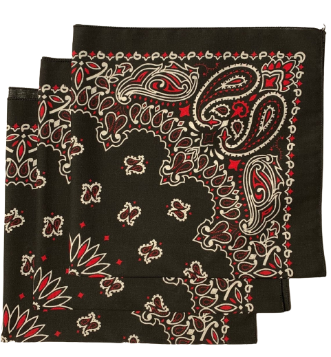 Black/Red Paisley Bandanas - Made In The USA (3 Pk) 22" x 22"