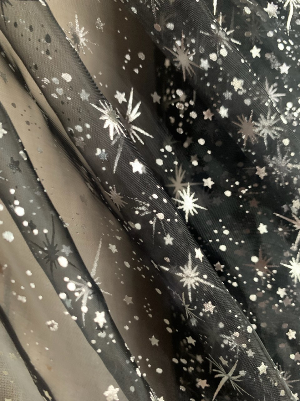 58/60 Black Foil Star Organza Fabric - By The Yard