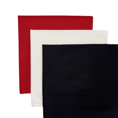 (image for) USA Made Solid Color Bandanas 3Pk 100% Cotton - Black, White, Red 22" x 22"