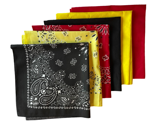 USA Made Paisley & Solid Black, Yellow,Red 6 PK 22" 100% Cotton - Click Image to Close