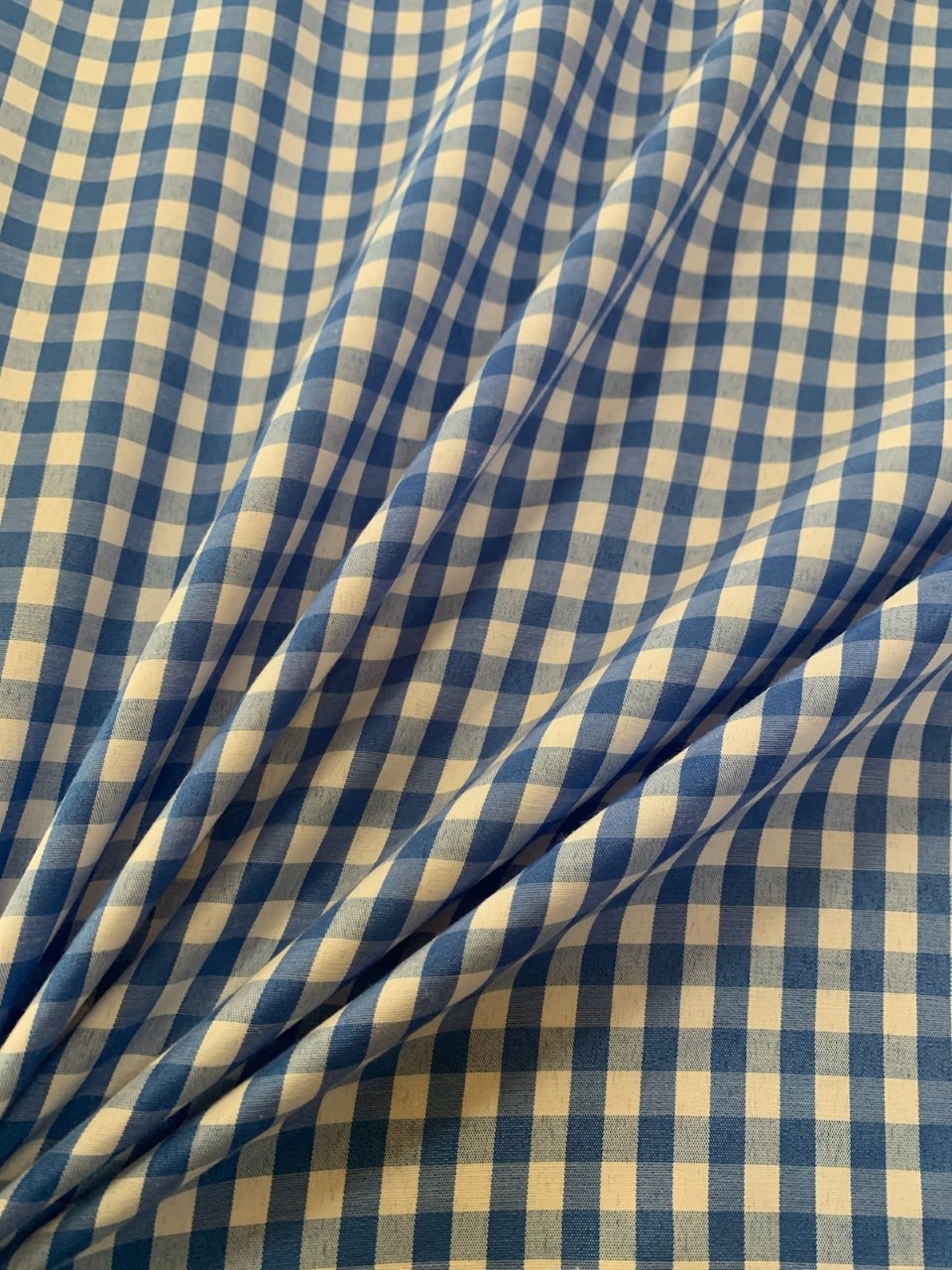 1/4" Blue Gingham Fabric 60" Wide By The Yard Poly Cotton Blend