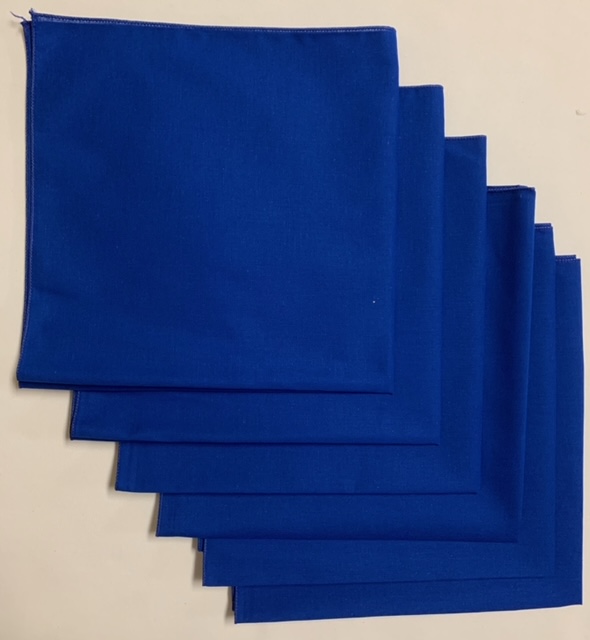 Made in the USA Solid Blue Bandanas 6 Pk, 22" x 22" Cotton