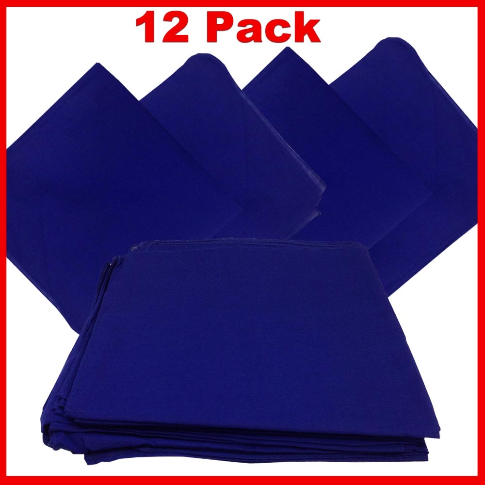 14" x 14" Blue Bandanas Solid Color (12 Pk) 100% Cotton