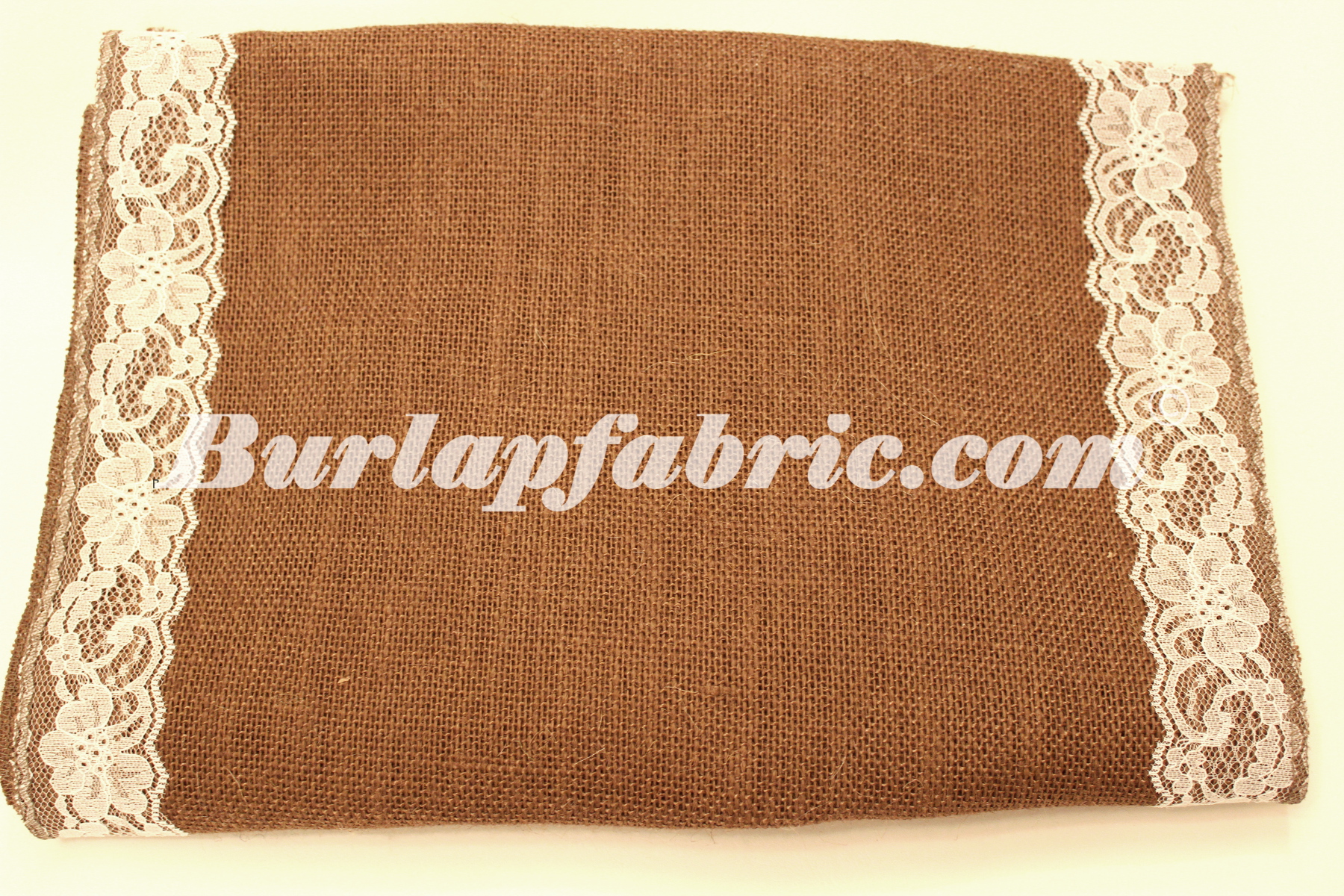 14" Brown Burlap Runner with 2" White Lace Borders