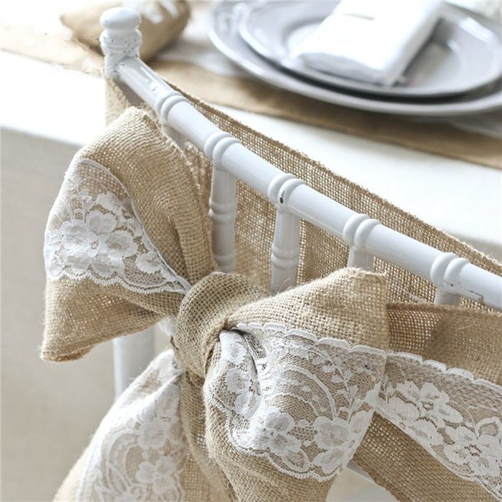 Burlap Chair Sashes with Lace