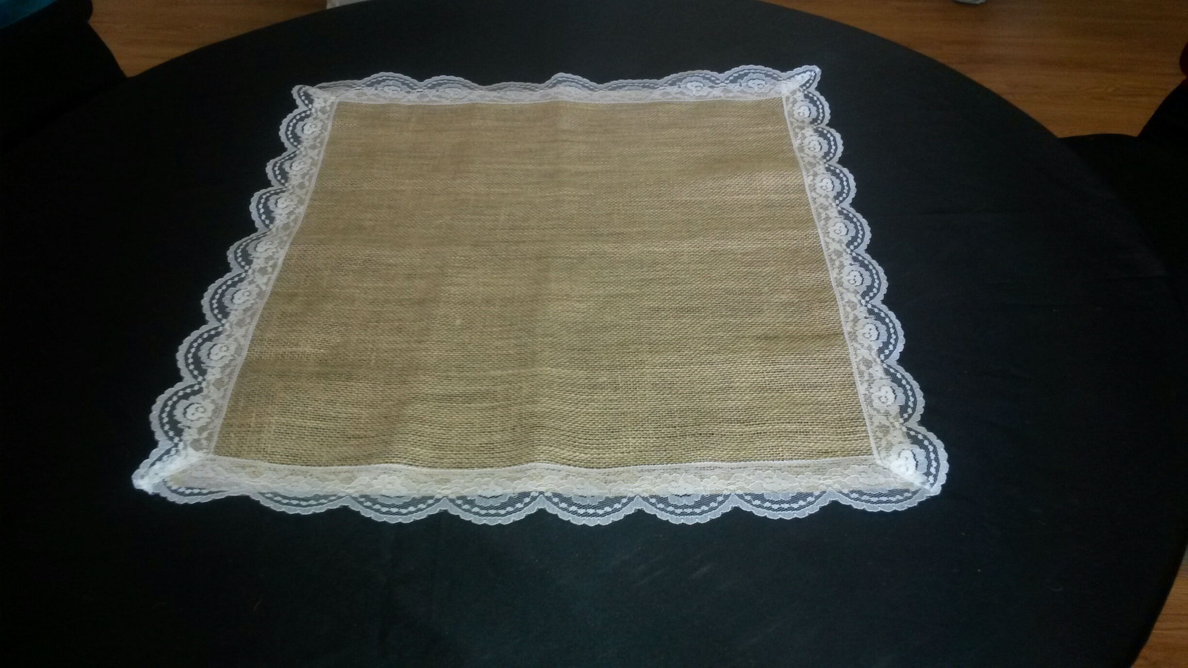 Burlap Square with White Lace