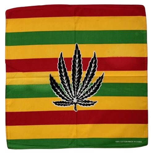 Marijuana Bandana Center Leaf Multi Color 22" x 22" 100% Cotton