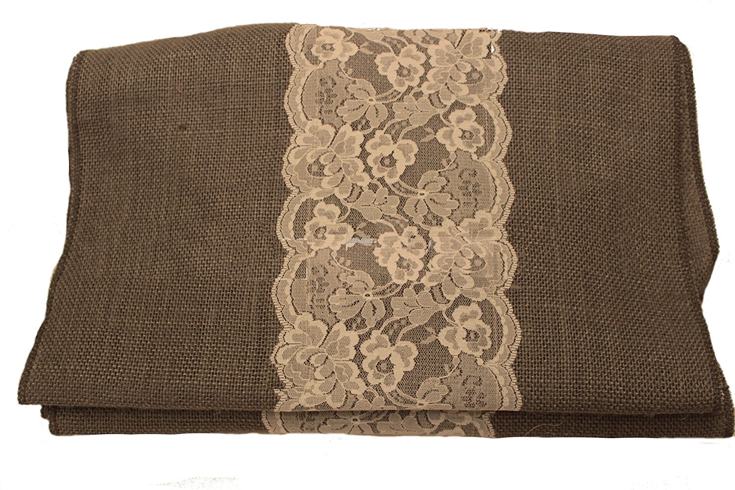 14" Charcoal Grey Burlap Runner with 6" Ivory Lace