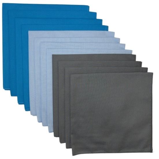 (image for) Made in USA Solid 4 Charcoal, 4 Light Blue, 4 Turquoise Bandanas 12 Pack 22" x 22" Cotton