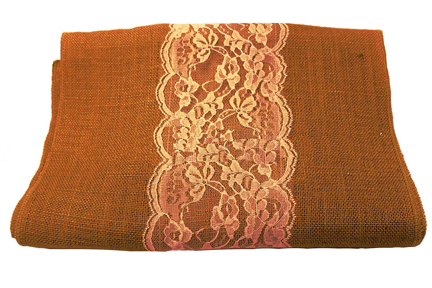 14" Copper Burlap Runner with 6" Ivory Lace