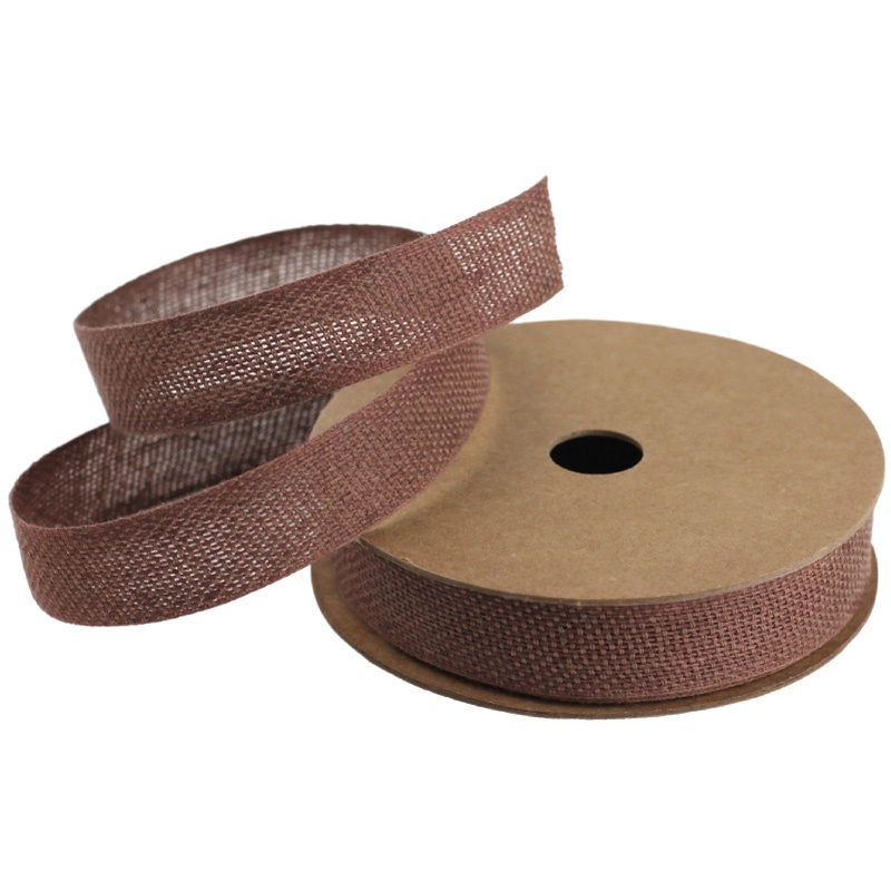 Brown 5/8" Linen/Cotton Ribbon - 25 Yards - Click Image to Close