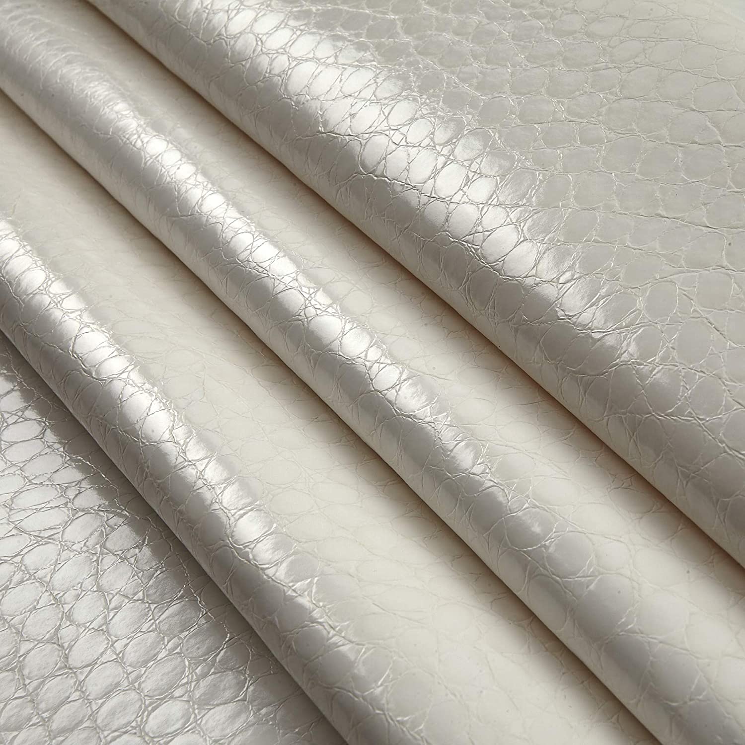 54" White Crocco Faux Leather Fabric - By The Yard
