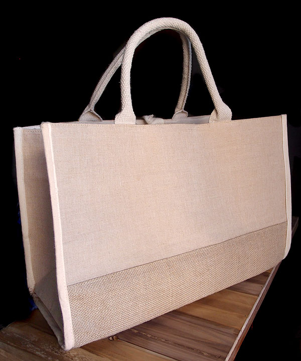 Jute Tote Bag with Cotton and Burlap Accents 17.5"WX11.5"HX8.5"D - Click Image to Close