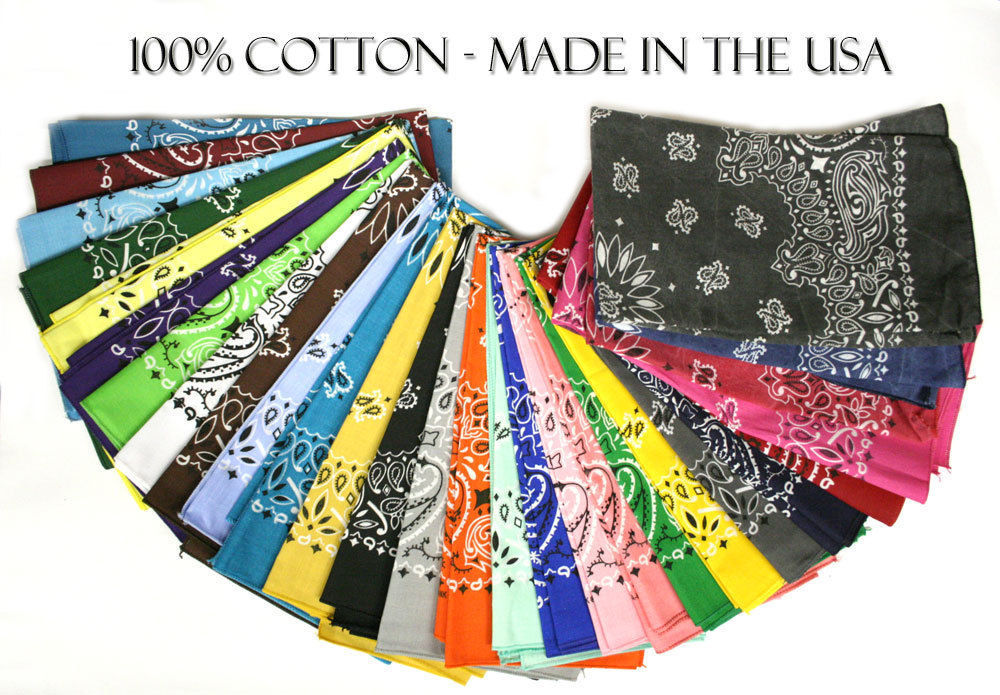 Made In USA Assorted Paisley Bandanas 22" 100% Cotton (12 Pack) - Click Image to Close