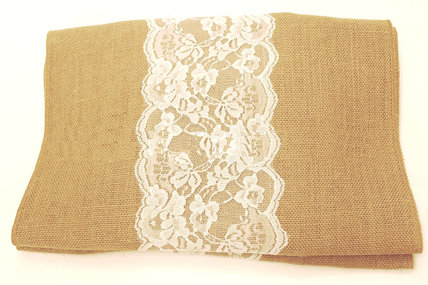 14" Florida Sand Burlap Runner with 6" White Lace
