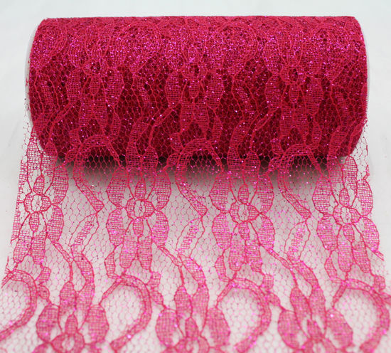 Fuchsia Sparkle Lace Ribbon 6" x 10 Yards - Click Image to Close