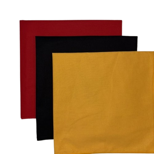 (image for) USA Made Solid Color Bandanas 3Pk 100% Cotton - Gold, Black, Red 22" x 22"
