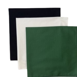 (image for) USA Made Solid Color Bandanas 3Pk 100% Cotton - Forest Green, Black, White 22" x 22"
