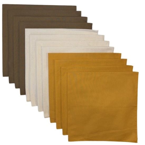 (image for) Made in USA Solid 4 Gold, 4 Natural, 4 Sand Bandanas 12 Pack 22" x 22" Cotton